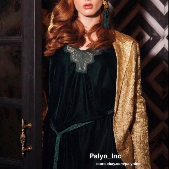 LAST NWT ZARA LONG VELVET DRESS WITH LACE - Picture 5 of 11